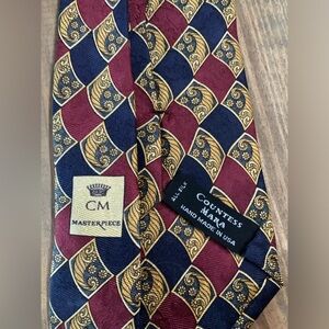 Classic Burgundy, Navy and Gold Patterned Tie